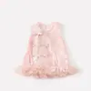 Nuevo Estilo de Verano Mameluco Dulce de Encaje para Bebés Niñas, Vestido Formal de Un Año, Vestido de Una Pieza sin Mangas de Hombro Ancho Estilo Chino