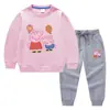 Conjunto de Dos Piezas para Niños Estilo Coreano con Globos, Suéter y Pantalones, Traje de Algodón con Mangas Largas de Cerdito, Primavera y Otoño 2023