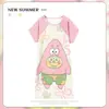 Pijama Feminino Verão Manga Curta Fino Desenho Animado Pequeno Fresco Fofo Estilo Ins Solto Camisola Doce Estudante Roupas de Casa