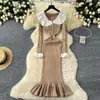 Vestido com Babados Saia Tricô Outono e Inverno Nova Saia Suéter 2024 Retrô Senhora Europeia e Americana Transfronteiriça Saia Francesa