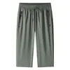 Calça cropped masculina de seda gelada de alta elasticidade, personalizável com logo, fina de verão, tamanho grande, solta, reta, secagem rápida, calça casual masculina