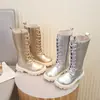 Botas Infantis Estilo Coreano Botas Martin para Crianças 2026 Nova Primavera/Outono Botas Longas de Princesa Modelo Botas de Cano Alto Passarela