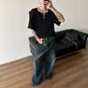 Camiseta corta de manga corta a rayas acanaladas, versátil y juvenil, de corte holgado, con diseño de cuello con hebilla metálica, para hombre y mujer