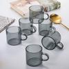 Suministro directo de fábrica a través de taza de vidrio negro taza de té resistente al calor horno microondas taza de café para el hogar descuento por cantidad grande Paquete de 6