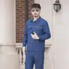 Conjunto de ropa de trabajo de mezclilla de poliéster-algodón de verano para hombre, duradero y ligero, ropa de trabajo de manga larga para talleres, sitios de construcción, soldadura y protección laboral en fábricas