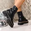 Botas Martin de Moda y Versátiles para Mujer, Nuevo Estilo Otoño e Invierno 2025, Botines Cortos Retro de Encaje Estilo Británico con Punta Redonda para Mujer