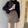 Falda de cintura alta con abertura lateral para otoño e invierno, hecha de tela de traje con caída, falda de tubo de línea A, falda corta, adecuada para figuras petite