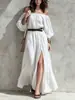 Estación Independiente de Amazon 2026 Nueva Ropa para Mujer Europea y Americana de un Hombro Dobladillo Ancho Abertura Vestido con Cinturón para Vacaciones