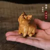 Adorno de Cerdo de la Fortuna Tallado en Boj Vintage para Escritorio y Sala de Estar, Mascota de Cerdo Propicia, Decoración de Entrada, Manualidad de Decoración para el Hogar
