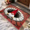 Tapete de Chão de Veludo Cristalino de Natal Papai Noel Tapete Absorvente de Água para Banheiro Tapete de Entrada de Banheiro Decoração Festiva Tapete Resistente ao Desgaste