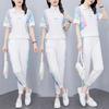 Conjunto Casual da Moda Feminino Verão 2022 Novo Suéter Elegante de Manga Curta Emagrecedor Rejuvenescedor Calças Longas Esportivas Conjunto de Duas Peças