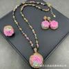 Nuevo conjunto de tres piezas con incrustaciones de flores de ágata Yanyuan de joyería personalizada de alta calidad de estilo antiguo medio, lote de suministro transfronterizo