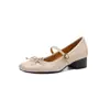 Suela Silenciosa Estilo Ballet Punta Cuadrada Piel de Vaca Lazo Mary Jane 2026 Otoño Tacón Medio Grueso Piel Genuina Hebilla Zapatos de Una Sola Tira para Mujer