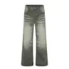 Pantalones Rectos Lavado Degradado para Hombre, Moda Callejera Estilo Wasteland, Bordes Deshilachados, Pantalones Casuales Holgados Básicos Vintage