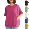 2026 Nova Camiseta Grande para Meninas Gordas que Cobre a Barriga, Caimento Solto, Emagrecimento, Redução de Idade, Cor Sólida, Versátil, Manga Meia para o Verão