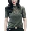 Camiseta ajustada de jacquard oscuro de estilo occidental transfronterizo para mujer, camisa de manga corta fina de estilo coreano para ir al trabajo