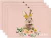 2025 Mantel Individual de Pascua de Venta Caliente Transfronterizo Tela Lino Estampado Huevo Conejo Mantel Vajilla Aislamiento Térmico