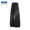 Jeans de perna larga com gradiente extra-longo para homens altos, calças retas estilo retrô americano desgastadas, caimento solto, com caimento, compridas até o chão