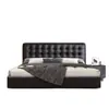 Cama minimalista italiana de lujo con luz negra, cuero genuino, cama doble para dormitorio principal, cama de boda tapizada de alta gama, cama individual para espacios pequeños
