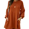2026 Amazon Europeu e Americano transfronteiriço feminino outono e inverno estilo casual com nervuras bolso com fivela diagonal cor sólida vestido de manga comprida