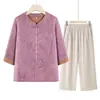 Roupas de verão para o Dia das Mães para idosos, blusas estilosas primavera-verão para avós, novo conjunto de duas peças de camisa e calça estilo chinês