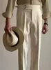 Pantalones de vestir de waffle de pierna recta Nápoles de cintura alta, pantalones casuales elegantes de alta calidad, silueta de traje, modernos