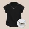 Nova Moda Feminina 2026, Blusa Feminina de Gola Meia-Alta, Camiseta Feminina de Manga Curta Estilo Primavera, Design Elegante com Ombros Normais, Mangas Flare, Ajuste na Cintura, Efeito Emagrecedor