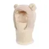 Gorro integral de orejas de oso para niños de otoño e invierno, calentador de cuello de felpa, gorro de punto grueso a prueba de viento para bebé
