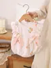 Macacão de Renda com Laço Aurora de Verão Roupas de Bebê Macacão para Recém-Nascido Macacão de Engatinhar Completo de Verão para Criança Pequena