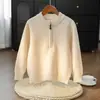 Suéter de Lã Infantil Liso com Meio Zíper para Meninos e Meninas, Gola Meia-Alta Engrossada, para Crianças Maiores, Top Casual de Tricô Camada Base