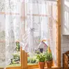 Cortina de Café Blanca Francesa Clásica Fresca de Tres Flores Cortina Parasol Encaje Ventana Abuhardillada Cortina Corta Divisor de Entrada Cortina Decorativa