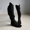 Disponible en stock, sin festivos por el Festival de Primavera, modelo de otoño 2026, botas de mujer de tubo alto de gamuza, talla grande, con cremallera lateral, tacón bajo de invierno, tallas 40-43
