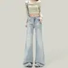 Calça Jeans Flare Azul Claro de Cintura Alta para Mulheres, Nova Moda Primavera, Corte Solto Estilo Americano, Corte Estreito para Formato Pera, Calça Bootcut