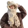 Sombrero Bufanda Guantes de Oreja de Oso Tridimensional Estilo Coreano Juego de Tres Piezas para Mujer Invierno Engrosado Cálido Sombrero para Padres e Hijos