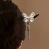 Estilo Nacional Madeira Elegante Grampo de Cabelo Estilo Antigo Grampo de Cabelo Hanfu Jardim de Osmanthus Gardênia Flor de Ameixa Disco Borboleta Acessório de Cabeça Franja Lateral