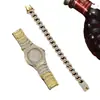 Juego de 2 Piezas/Set de Pulseras de Reloj Estilo Hip-Hop Reloj con Esfera Grande Correa de Acero Incrustada de Diamantes + Pulsera Totalmente de Diamantes