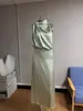 Vestido de Satín con Cuello Halter para Mujer, Estilo Francés, Verde Aguacate, Sin Mangas, Ceñido a la Cintura, Falda Larga, Vestido de Fiesta, Talla Petite