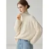 Deslocamento Diário! Suéter Feminino 100% Caxemira Pura com Trançado, Gola Alta e Fechamento Meio Zíper, Tricô Outono/Inverno