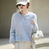 Suéter de Lana de Cuello Redondo Plush Listo para Usar de Una Línea para Mujer para Otoño e Invierno Nuevo Suéter Base de Cachemira Estilo Holgado Perezoso para Mujer