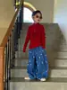 Pantalones Infantiles Medio Pomelo Otoño 2026 Estilo Coreano para Niñas Estampado Completo Dibujos Animados Jeans Infantiles Holgados Patchwork Versátiles de Pierna Ancha