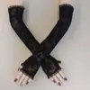 Luvas Femininas Longas Sem Dedos para Halloween Teia de Aranha Cruz Renda Amarela Narciso Mangas de Proteção Solar Luvas Sem Dedos