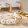Aretes de aro de metal con perlas europeos y americanos, aretes geométricos cuadrados, aretes vintage de perlas artificiales, juego de 6 piezas de aretes al por mayor