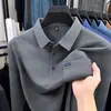 Camisa Polo Masculina Outono/Inverno 2025 Camiseta Masculina de Manga Longa Casual de Negócios Bolso Real Listrada Top de Pai