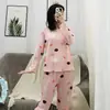 Pijama Desenho Animado Feminino Manga Longa Primavera e Outono Fino Fofo Pequenas Mulheres Dormitório Estudantil Roupas de Casa Viagem Hotel Terno