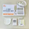 Juego de cubiertos de acero inoxidable para pastel caja de regalo suministros para fiesta de repostería juego de siete piezas de cubiertos y cucharas juego de vajilla de cumpleaños