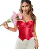 Tops Corsé para Mujer Europeos y Americanos Retro Elegante Ajustado con Cremallera Lateral Corsé de Terciopelo Rojo