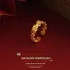 Transmissão ao Vivo de Anéis de Flor Rosa Banhados a Ouro de Alta Qualidade, Mesmo Estilo das Lojas de Ouro, Anéis Ajustáveis Pixiu Banhados a Ouro da Moda, Atacado em Estoque