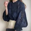 Camisa Japonesa de Cruzamento Estilo Coreano com Gola Alta Doce de Botão Único Reversível Solta Transparente de Manga Longa Camisa de Ar Condicionado Roupa de Proteção Solar
