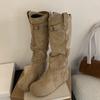 Botas Birkenstock Retro con Elevación Interna para Mujer Otoño e Invierno 2025 Nuevo Look Adelgazante Botas de Felpa Plegadas Hebilla de Cinturón Botas de Caballero