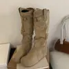 Botas Birkenstock Retro con Elevación Interna para Mujer Otoño e Invierno 2025 Nuevo Look Adelgazante Botas de Felpa Plegadas Hebilla de Cinturón Botas de Caballero